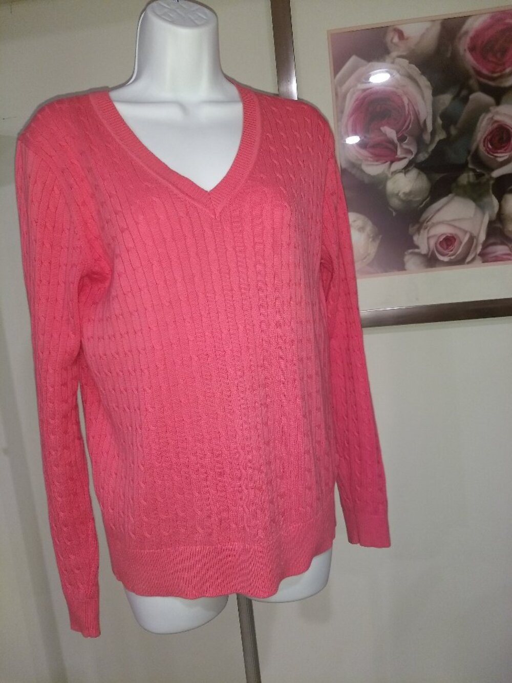 Tommy Hilfiger Classic Cotton Cable V Neck Sweater Size M